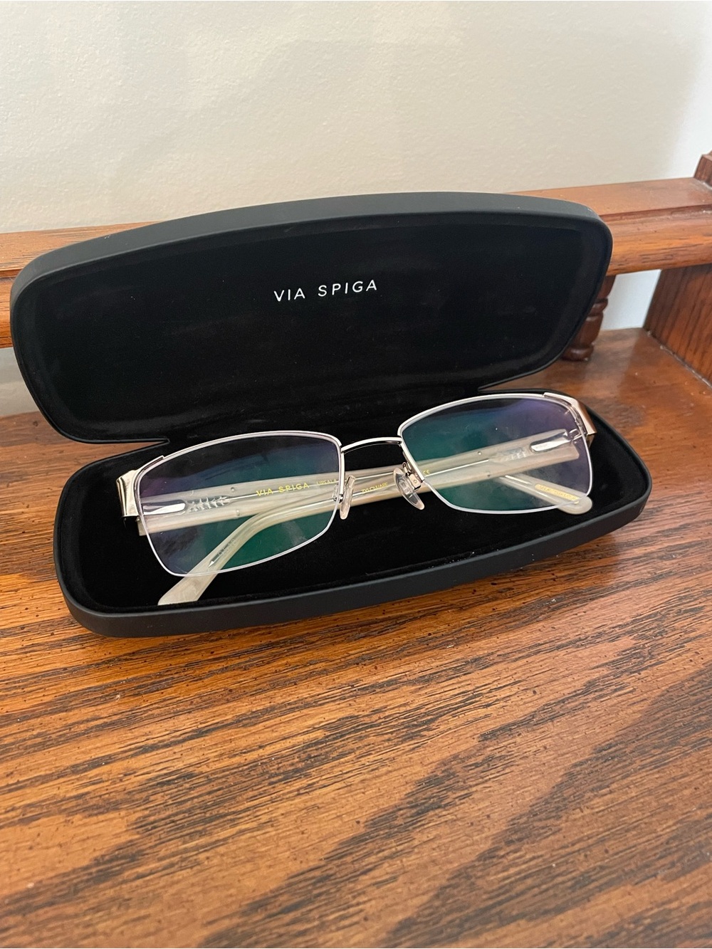 Via Spiga Silver Rimless Rectangle Glasses with Clear Temples